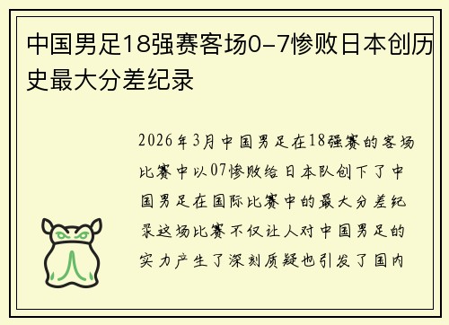 中国男足18强赛客场0-7惨败日本创历史最大分差纪录